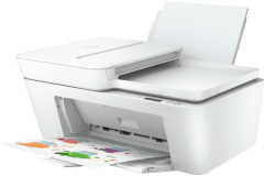 Imprimante HP DeskJet Plus 4110, blanc, vue de côté.