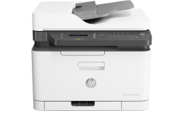 Imprimante HP Color Laser MFP 179fwg, blanc / gris, vue de face.