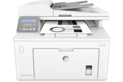 Imprimante HP LaserJet Pro MFP M148dw, blanc / gris, vue de face.