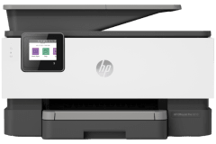 Imprimante HP OfficeJet Pro 9015, gris, vue de face.