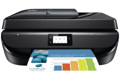 Imprimante HP OfficeJet 5255, noir, vue de face.