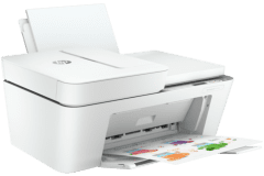 Imprimante HP DeskJet 4120e, blanc, vue de côté.