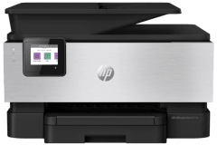 Imprimante HP OfficeJet Pro 9019e, gris, vue de face.